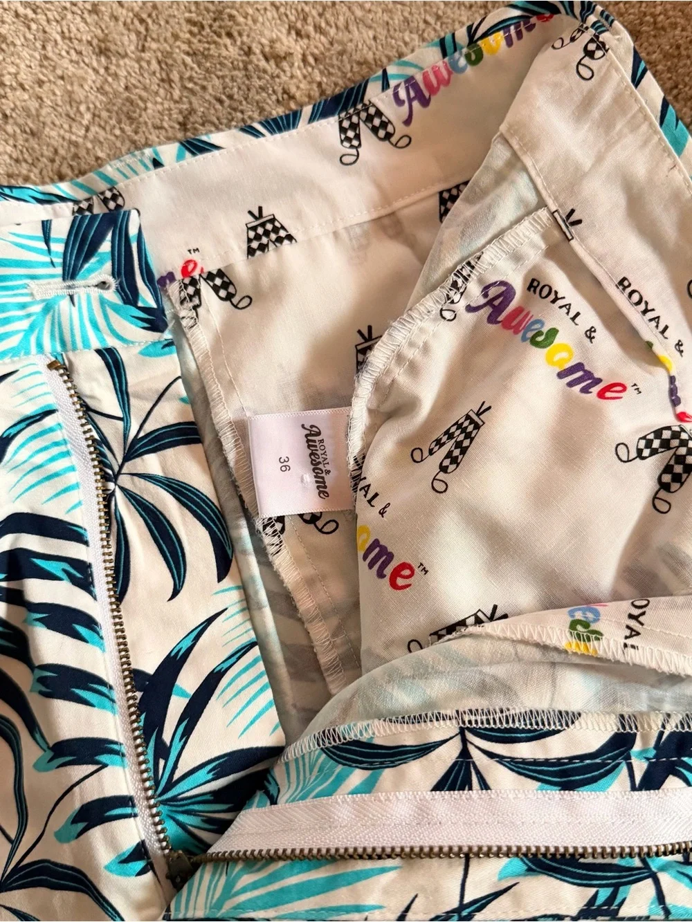 Royal & Awesome- Men's  Blue white Tropics Leaf Print short - golf- Hawaiian